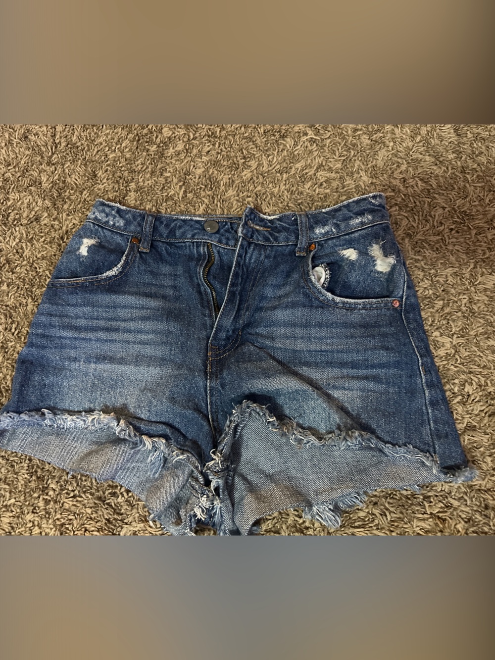 Denim High-Rise Distressed Jean Shorts - Blue